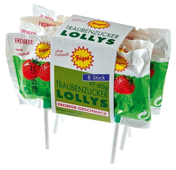 Frigeo Traubenzucker Lollys Erdbeer 60g