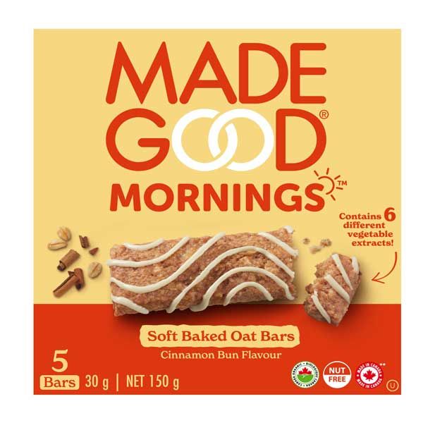 MadeGood Mornings Soft Baked Oat Bar Cinnamon bio 150g