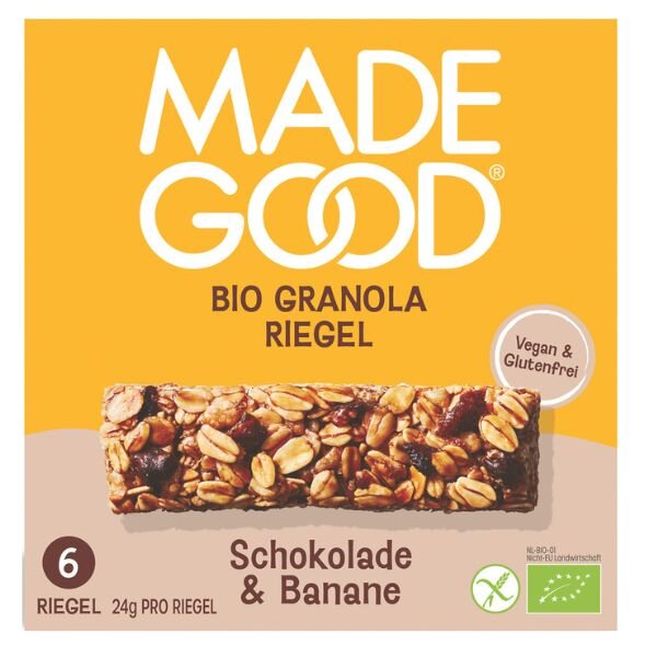 MadeGood Granola Riegel Schokolade und Banane bio 144g
