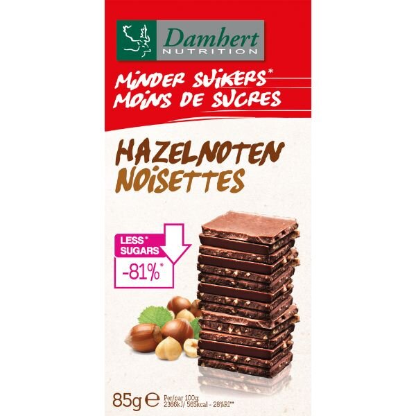 Damhert Schokolade weniger Zucker Haselnuss 85g