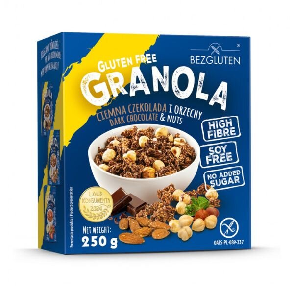 Bezgluten Granola Dunkle Schokolade und Nüsse 250g