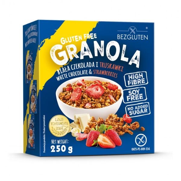 Bezgluten Granola Weisse Schokolade und Erdbeeren 250g
