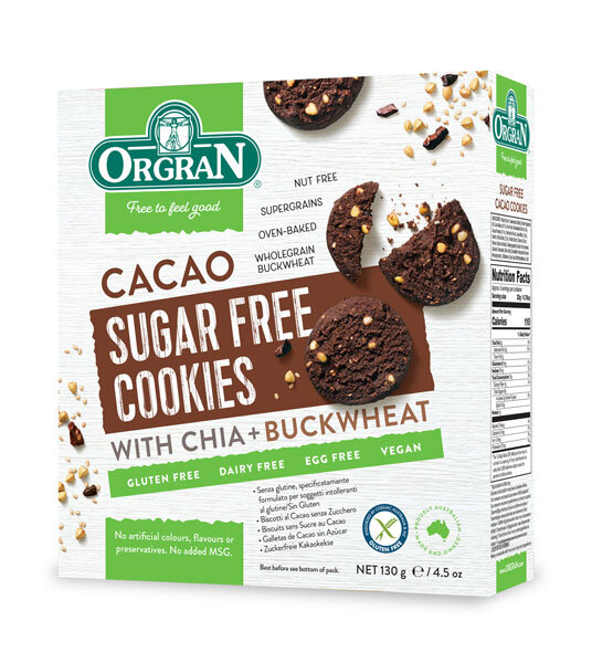 Orgran Zuckerfreie Kakao Cookies mit Chia + Buchweizen 130g